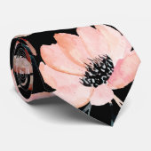 ピンクと黒の緑の水の色フローラルパターン ネクタイ (ロール)