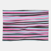 ピンクと黒の縦ストライプ列 キッチンタオル (横)