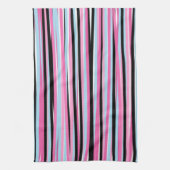 ピンクと黒の縦ストライプ列 キッチンタオル (縦)