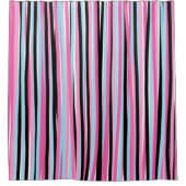 ピンクと黒の縦ストライプ列 シャワーカーテン (正面)