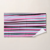 ピンクと黒の縦ストライプ列 バスタオルセット (ハンドタオル)