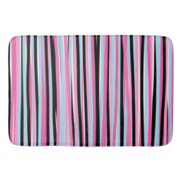 ピンクと黒の縦ストライプ列 バスマット