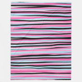 ピンクと黒の縦ストライプ列 フリースブランケット (正面)