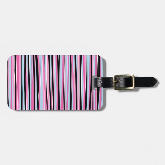 ピンクと黒の縦ストライプ列 ラゲッジタグ (正面横)