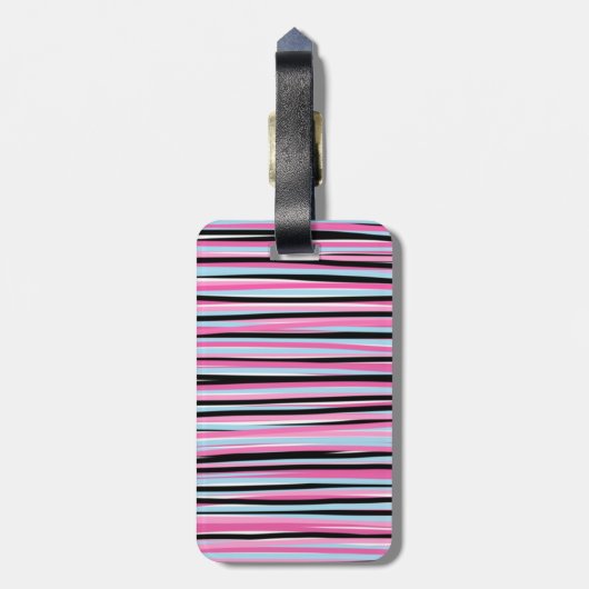 ピンクと黒の縦ストライプ列 ラゲッジタグ (裏面縦)