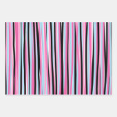 ピンクと黒の縦ストライプ列 ラッピングペーパーシート (正面2)