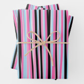 ピンクと黒の縦ストライプ列 ラッピングペーパーシート (インサイチュ)