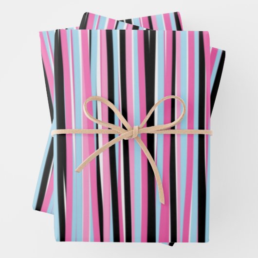 ピンクと黒の縦ストライプ列 ラッピングペーパーシート (インサイチュ)