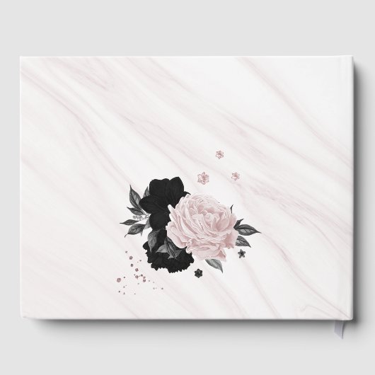 ピンクと黒の花グレーの植物大理石 ゲストブック (裏面)