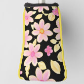 ピンクと黒の花柄 ゴルフヘッドカバー (回転90)