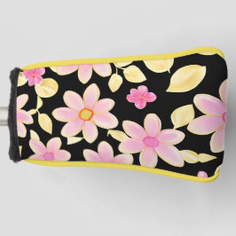 ピンクと黒の花柄 ゴルフヘッドカバー