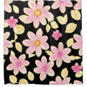 ピンクと黒の花柄 シャワーカーテン (正面)