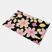 ピンクと黒の花柄 ドアマット (アングル)