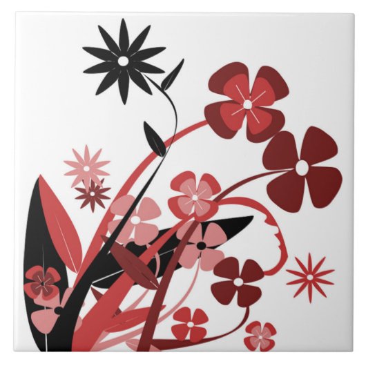 ピンクと黒の花 タイル (正面)