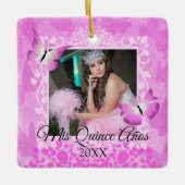 ピンクと黒の蝶キンセアニェラ写真 セラミックオーナメント (正面)