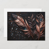 ピンクと黒の装飾羽毛とラインストーン ポストカード (正面/裏面)