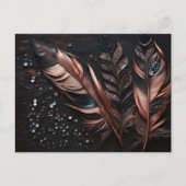 ピンクと黒の装飾羽毛とラインストーン ポストカード (正面)