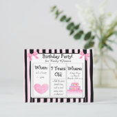ピンクと黒の誕生日パーティーのはがき インビテーションポストカード (スタンド正面)