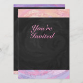 ピンクと黒の誕生日パーティーへの招待 招待状 (正面/裏面)
