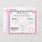 ピンクと黒の赤ちゃんシャワー招待状はがき インビテーションポストカード (正面/裏面)