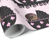 ピンクと黒の赤ちゃんシャワー ラッピングペーパー (ロールコーナー)