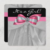 ピンクと黒の赤ちゃんシャワー 招待状 (正面/裏面)