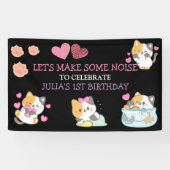 ピンクと黒の赤ちゃん女の子の誕生日バナー 横断幕 (横)