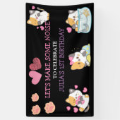 ピンクと黒の赤ちゃん女の子の誕生日バナー 横断幕 (縦)