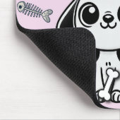 ピンクと黒の魚の骨の子犬のキュートなオフィス マウスパッド (コーナー)