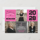 ピンクと黒の黒板3写真卒業 招待状 (正面)