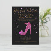 ピンクと黒の50歳と素晴らしい誕生日パーティー 招待状 (スタンド正面)