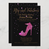 ピンクと黒の50歳と素晴らしい誕生日パーティー 招待状 (正面/裏面)