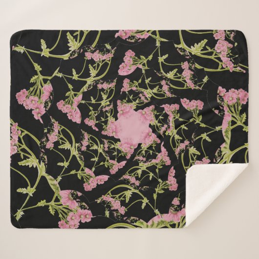 ピンクと黒のAchilleaフラクタル・アート シェルパブランケット (正面(横))