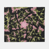 ピンクと黒のAchilleaフラクタル・アート フリースブランケット (正面(横))