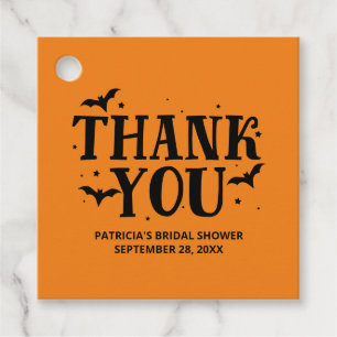 ピンクと黒ハロウィーンブライダルシャワーありがとう フェイバータグ