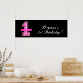 ピンクと黒ヒョウのプリントワンバースデーパーティー ポスター (キッチン)