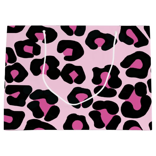 ピンクと黒ヒョウ柄ラージギフトB ラージペーパーバッグ (正面)