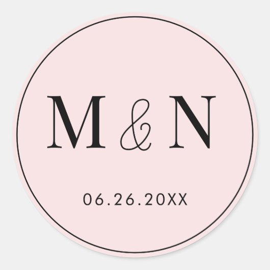 ピンクと黒モノグラム結婚ズ ラウンドシール (正面)