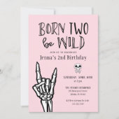 ピンクと黒生まれ二つワイルド2歳の誕生日パーティー 招待状 (正面)