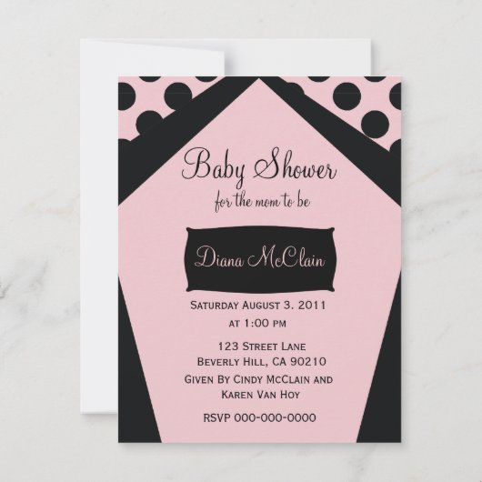 ピンクと黒-水玉模様 招待状 (裏面)