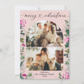 ピンクと2枚のメリーフォトクリスマスカード シーズンカード (正面)