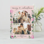 ピンクと2枚のメリーフォトクリスマスカード シーズンカード (スタンド正面)