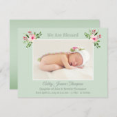 ピンクとMntフローラベビーガールフォト誕生 案内状 (正面/裏面)