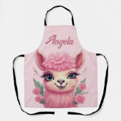 ピンクにこやかなベビーラマ エプロン (正面)