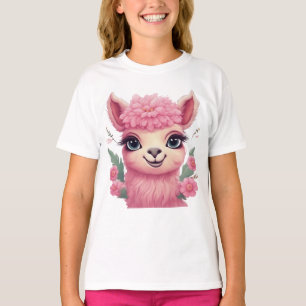 ピンクにこやかなベビーラマ Tシャツ