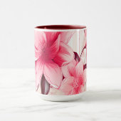 ピンクにほほ染まる春の花々と花の模様 マグカップ (中央)