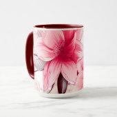ピンクにほほ染まる春の花々と花の模様 マグカップ (正面左)