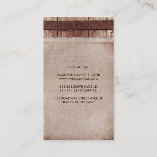 ピンクによってはぼろぼろの納屋|木およびヴィンテージのバーラップが開花します 名刺 (裏面)