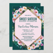 ピンクによっては金ゴールドのトリムのエメラルドのヒスイの菓子16が開花します 招待状 (正面/裏面)