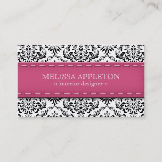 ピンクによってステッチされるダマスク織のインテリア・デザイナー 名刺 (正面)